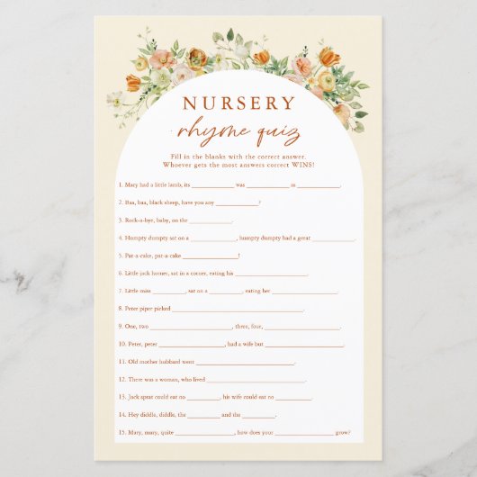 Papier Spring Flory Nursery Rhymes jeu de Baby shower Qui (Devant)