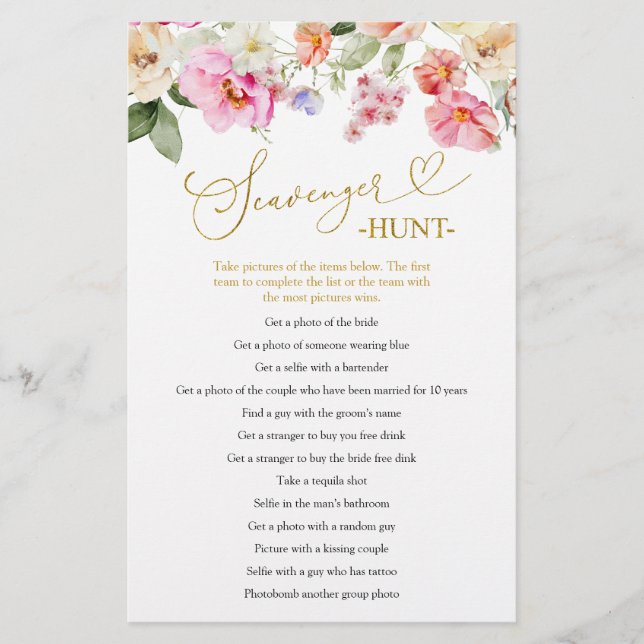 Papier Spring Love in Bloom Scavenger Hunt Games Card (Devant)