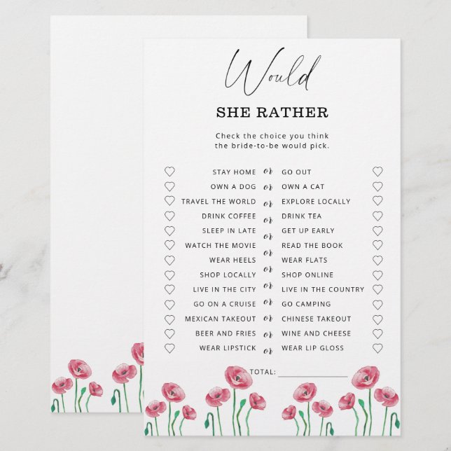 Papier Spring préfère-t-elle la douche nuptiale (Devant / Derrière)