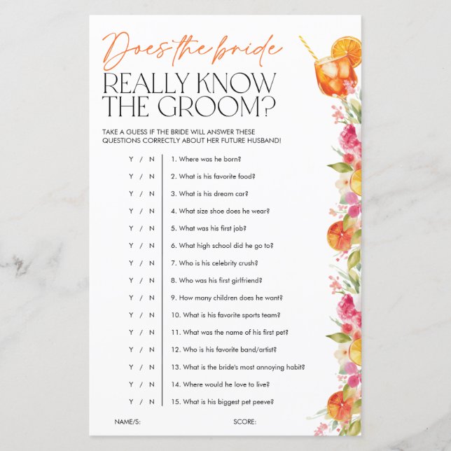 Papier Spritz Citrus Bridal Shower Games Bride Know Groom (Devant)