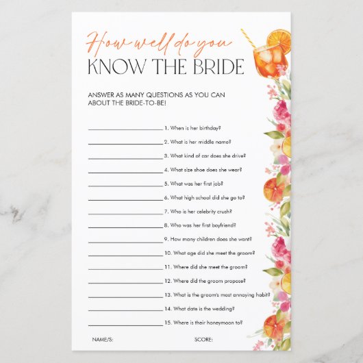 Papier Spritz Citrus Bridal Shower Games Know the Bride (Devant)