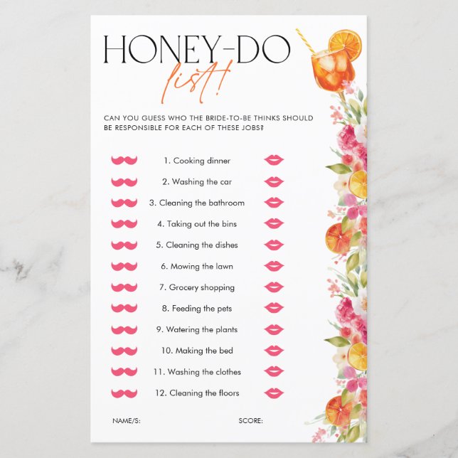 Papier Spritz Citrus Honey Do List Bridal Shower Game (Devant)
