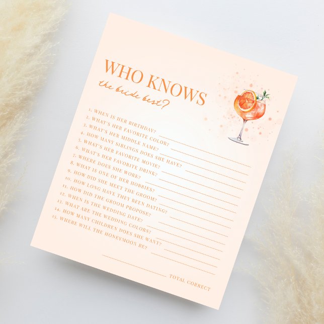 Papier Spritz Cocktail qui connaît la mariée meilleur jeu (Créateur téléchargé)