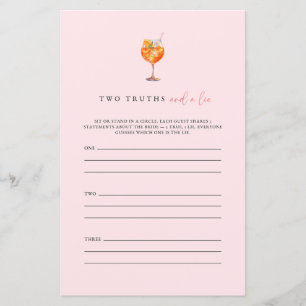 Papier Spritz Deux Vérités Et Un Jeu De Fête des mariées 