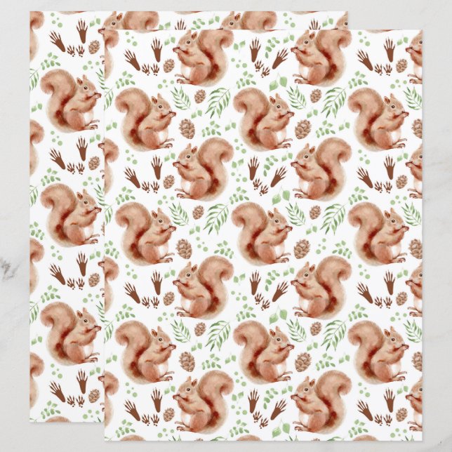 Papier Squirrels Scrapbook Paper (Devant / Derrière)