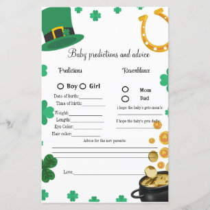 Papier St Patrick baby shower de prédiction jeu bébé chau