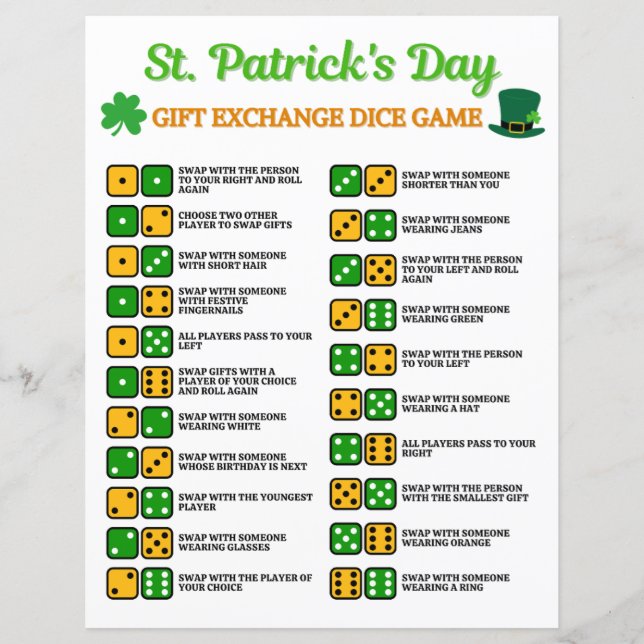 Papier St. Patrick's Day Gift Exchange Dice Jeu (Devant)