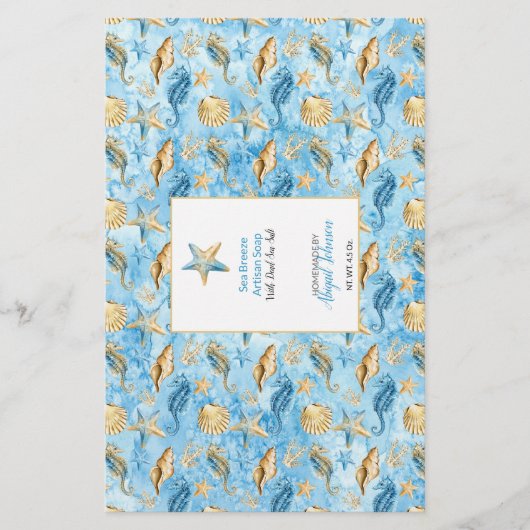 Papier 🐚 Starfish Sea Shells Ivory & Blue Soap Wrap (Devant)
