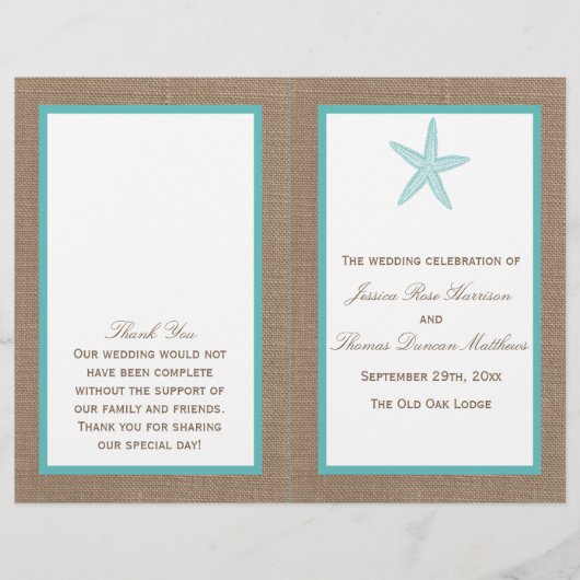Papier Starfish Turquoise Burlap Beach Wedding Collection (Devant)