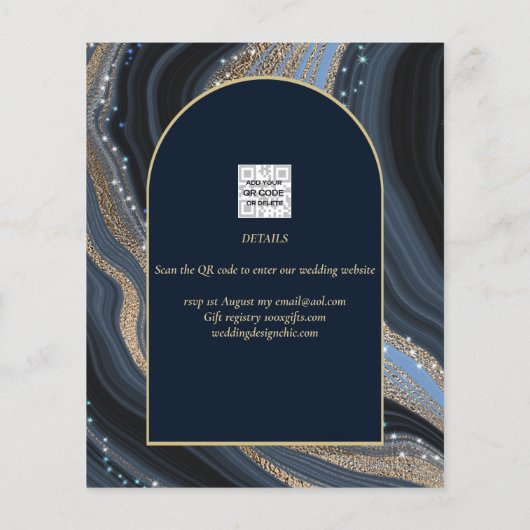 Papier Starry Night Marine Gold Agate Mariage SAVE DATE (Dos)