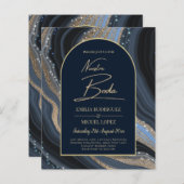 Papier Starry Night Navy Gold Agate NUESTRA BODA Invitati (Devant / Derrière)
