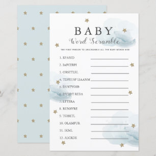 Papier Stars & Nuages Mot Scramble Baby shower Bleu Jeu