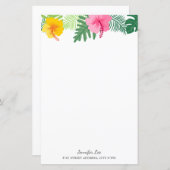 Papier Stationery botanique Tropical Pink Yellow Hibiscus (Devant / Derrière)