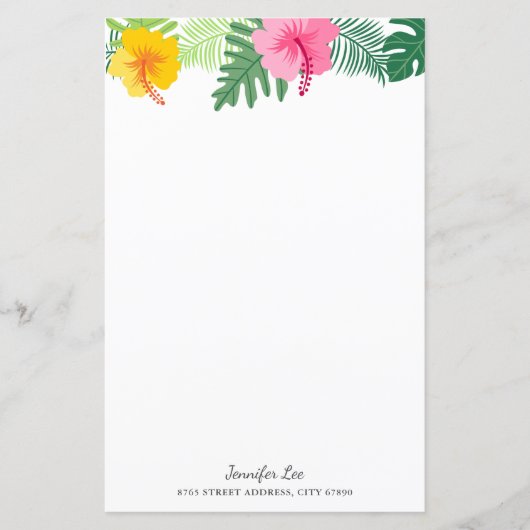 Papier Stationery botanique Tropical Pink Yellow Hibiscus (Devant)