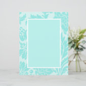 papier stationnaire turquoise bleu damassé (Debout devant)