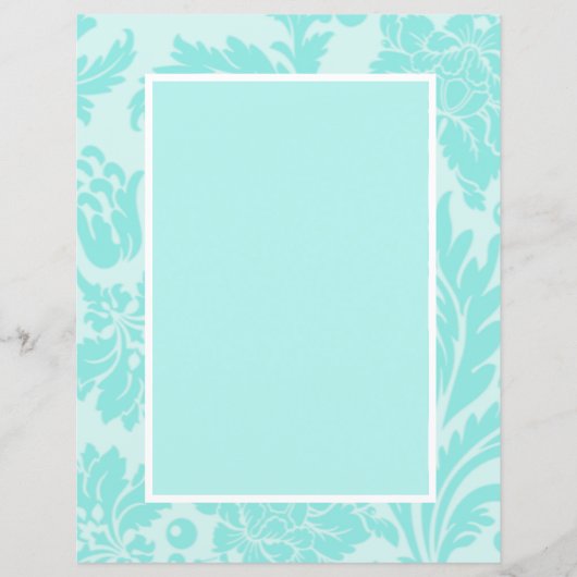 papier stationnaire turquoise bleu damassé (Devant)