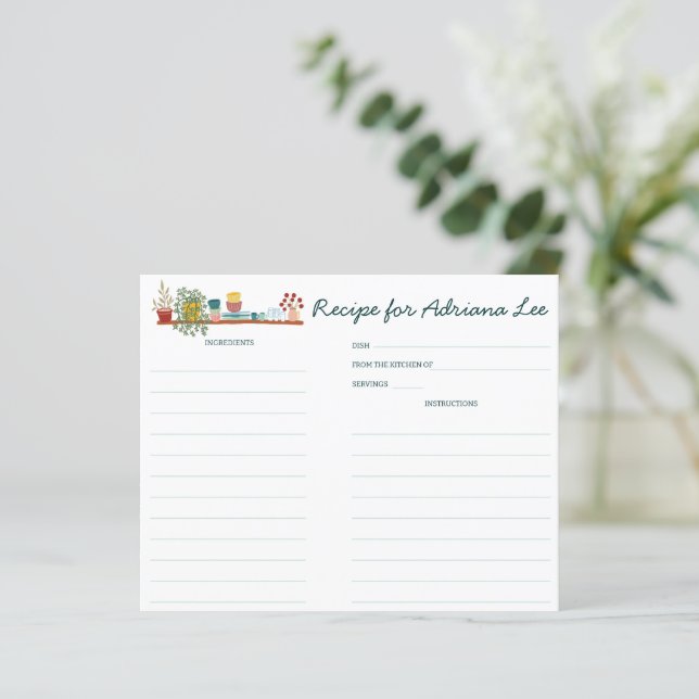 Papier STOCK THE KITCHEN CUSTOM Bridal Shower Recipe Card (Debout devant)