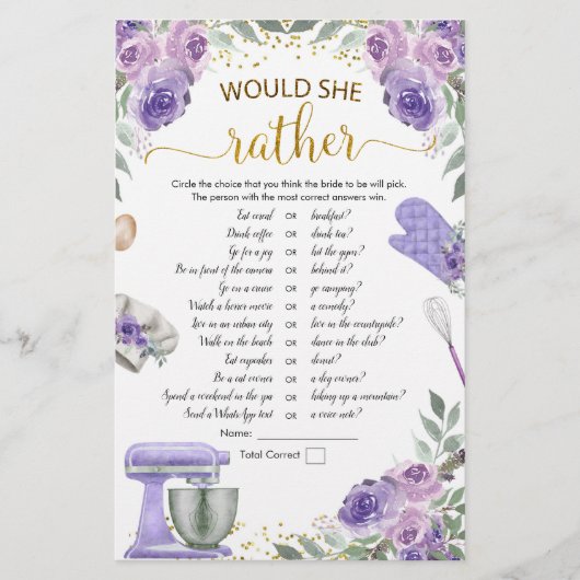 Papier Stock violet la cuisine elle préférerait jouer (Devant)