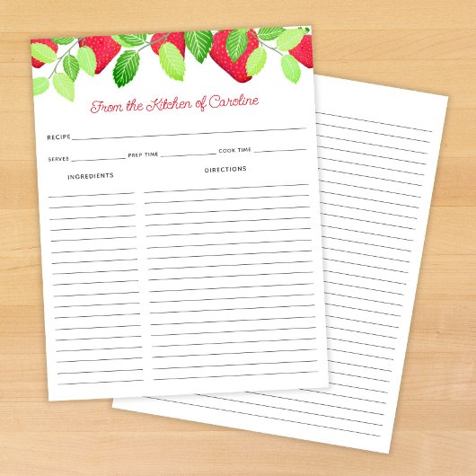 Papier Strawberries Red Berry Recipe Card Binder Insert