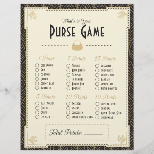 Papier Style Art Déco Qu'est-ce que votre sac à main? Jeu (Devant)