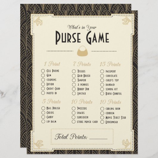 Papier Style Art Déco Qu'est-ce que votre sac à main? Jeu (Devant / Derrière)