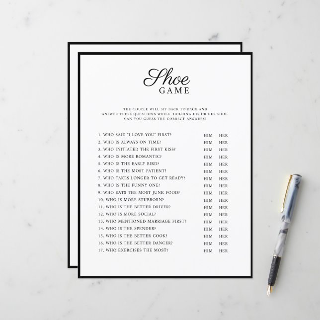 Papier Style moderne mariage Games. (Devant/Arrière en situation)