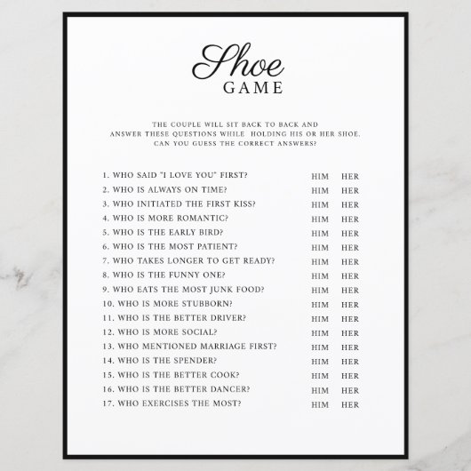 Papier Style moderne mariage Games. (Devant)