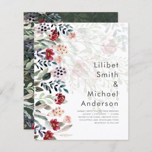 Papier Sublime Bourgogne Bleu Fleur sauvage Élégant Maria (Devant / Derrière)