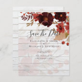 Papier Sublime Bourgogne Floral Mariage SAVE DATES Budget (Devant / Derrière)