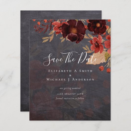 Papier Sublime Bourgogne Floral Mariage SAVE DATES Budget (Devant / Derrière)