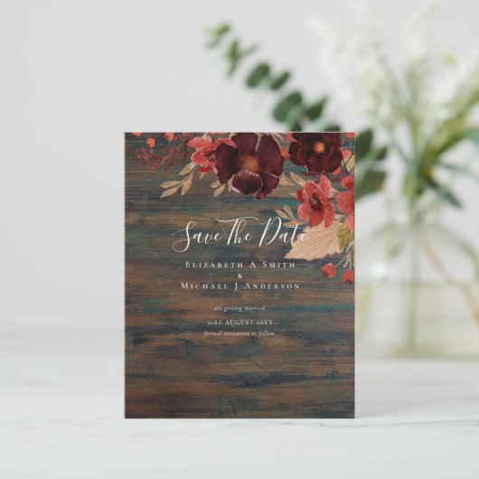 Papier Sublime Bourgogne Floral Mariage SAVE DATES Budget (Debout devant)