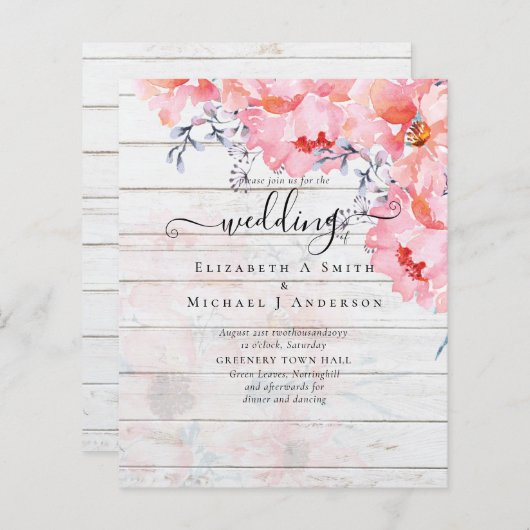 Papier Sublime MARIAGE en fleurs roses - BUDGET (Devant / Derrière)