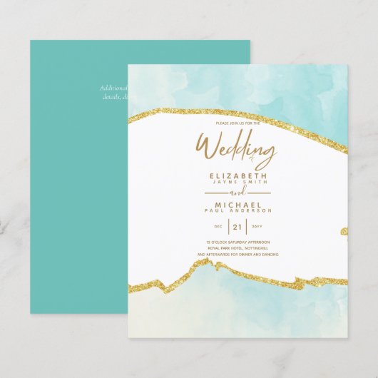 Papier Sublime Ocean Aqua Blue Gold Wedding Invitations (Devant / Derrière)