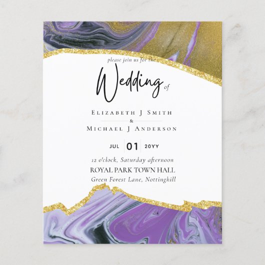 Papier Sublime Purple Or Agate Mariage INVITE BUDGET (Devant)