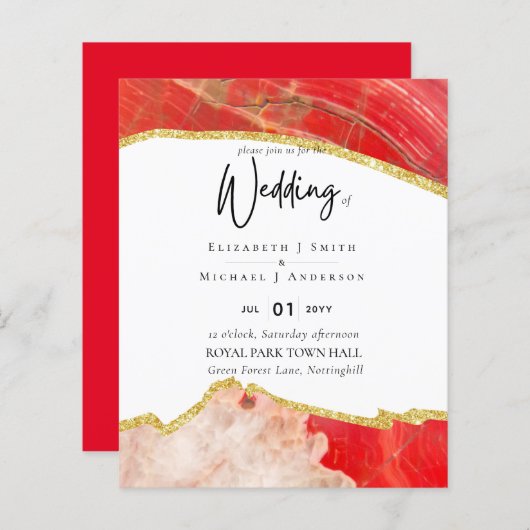 Papier Sublime Red Gold Agate Mariage INVITE BUDGET (Devant / Derrière)