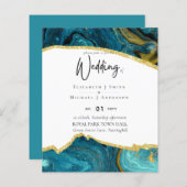 Papier Sublime TURQUOISE OR Agate Style Mariage Invitatio (Devant / Derrière)