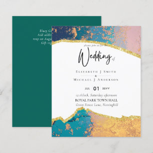 Papier Sublime TURQUOISE OR Agate Style Mariage Invitatio