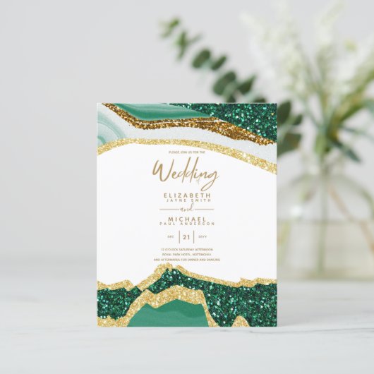 Papier Sublime Vert Or Agate Mariage Invitations (Debout devant)