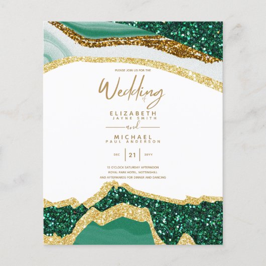 Papier Sublime Vert Or Agate Mariage Invitations (Devant)