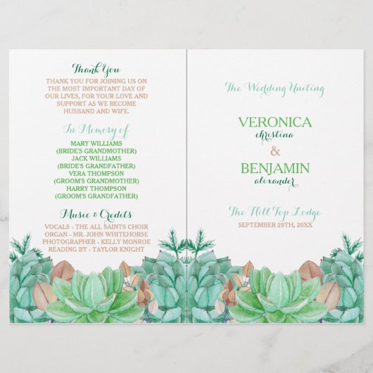 Papier Succulent Bouquet Botanique Floral Wedding Program (Devant)