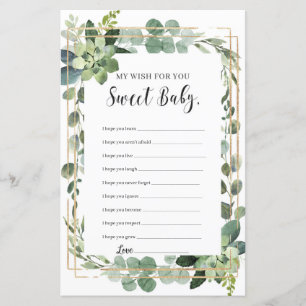 Papier Succulent mes souhaits pour le jeu de baby shower