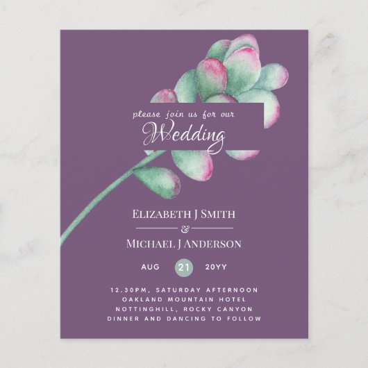 Papier Succulent Pink Blush Mint Green Budget Mariage (Devant)
