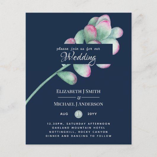 Papier Succulent Pink Blush Mint Green Budget Mariage (Devant)