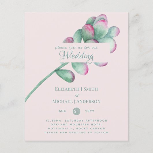 Papier Succulent Pink Blush Mint Green Budget Mariage (Devant)