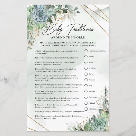 Papier Succulentes or Baby Traditions autour du monde (Devant)