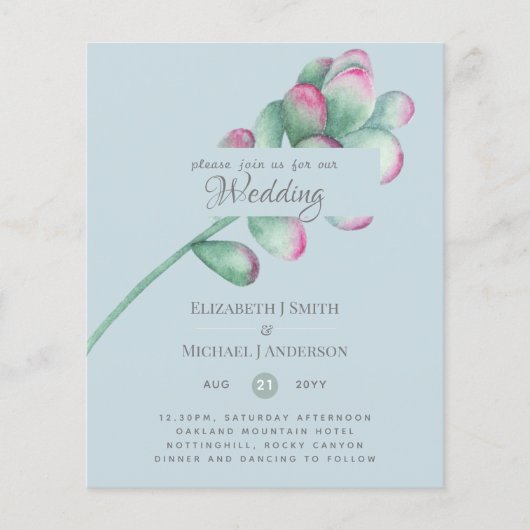 Papier Succulentes Rose Sauge Vert Menthe Mariage Économe (Devant)