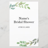 Papier Suggestions de soirée de jeu de douche de mariée G (Dos)