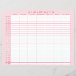 Papier Suivi hebdomadaire des médicaments en rose