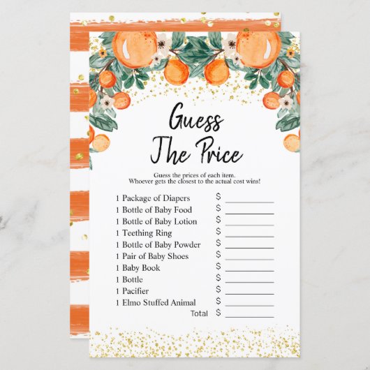 Papier Summer Citrus Orange devinez le prix Game (Devant / Derrière)