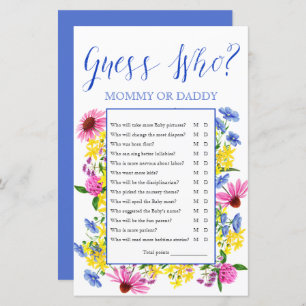 Papier Summer Floral Devine Qui Baby shower Jeu